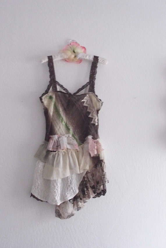 Fairy Tattered Party Dress/ Eco Fashion Funky SlipDress/ Mori Girls Boho Tunic
