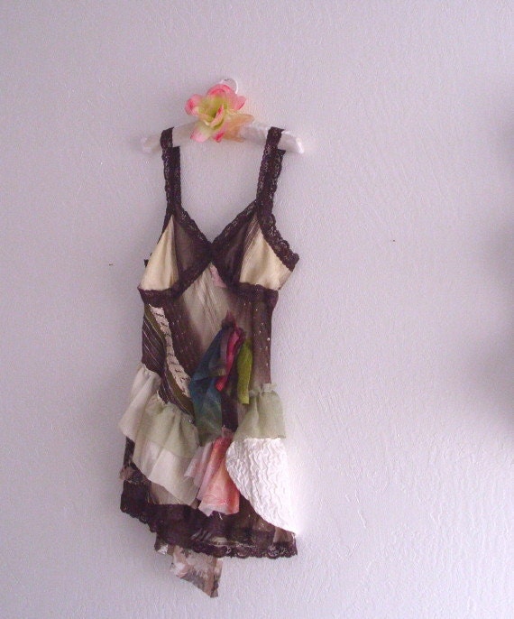 Fairy Tattered Party Dress/ Eco Fashion Funky SlipDress/ Mori Girls Boho Tunic