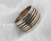 Sterling silver gold spinner ring. Rose and yellow gold spinner ring (gsr-7011). unisex spinner ring, birthday gift ideas
