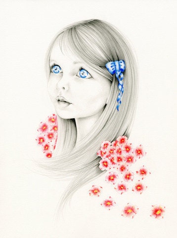 Custom Portrait Whimsical Fantasy Portrait an Original Pencil Drawing & Illustration Fine Art