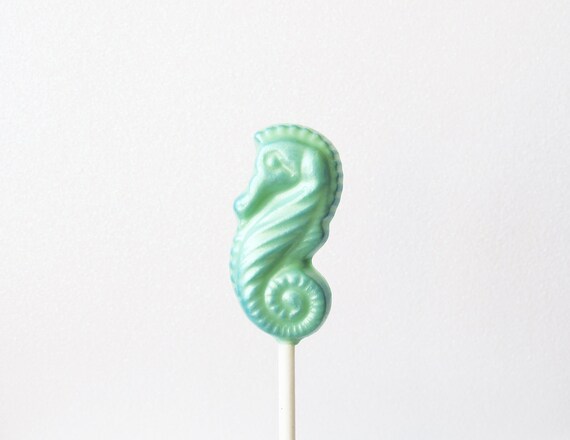 10 Seahorse Lollipops: Seafoam Green Glimmer Il_570xn