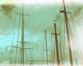 Sailboats Ships Masts Vintage Green Fine Art Print 6 x 9 Plus 4x6, 8x12, 10x15, 12x18