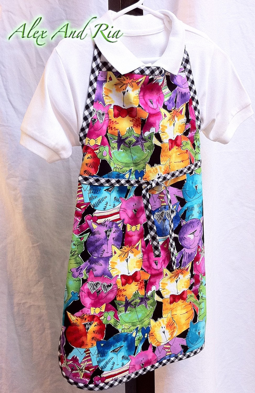 SALE Boy or Girl Reversible Full Apron Bright Colors Cats Ready to Ship Spring Summer Child Gift OOAK Handmade Original Gift