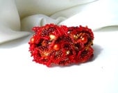 Beadwork bracelet, Red Beaded bracelet. Red Freeform Cuff,  Red seed bead bracelet, seed bead jewelry