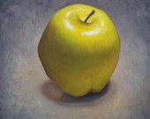Apple Art Print, Still Life, Dining Room Decor in Gray and Yellow