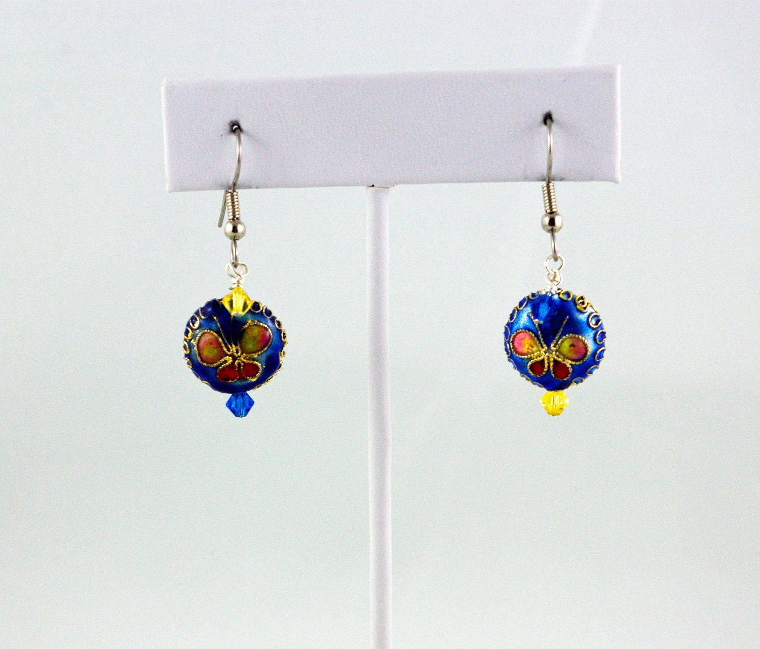 Blue Butterfly Cloisonee Earrings by Michelle Swarovski Crystals Sensitive Ears