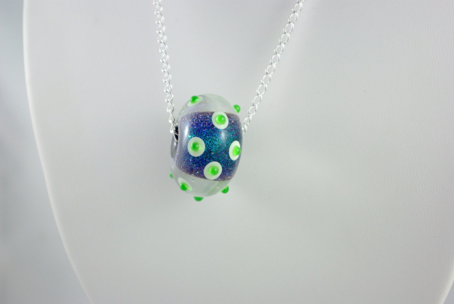 Alien Jawbreaker Lampwork Necklace by Michelle Sparkly Purple Green Blue