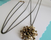 30 Inch Long Chain Necklace with Wire Wrapped Beaded Pendant Bronze Black Brown (8619)