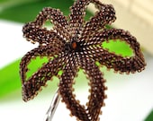 Beaded hair flower - hawaiian coconut brown plumeria - Niu