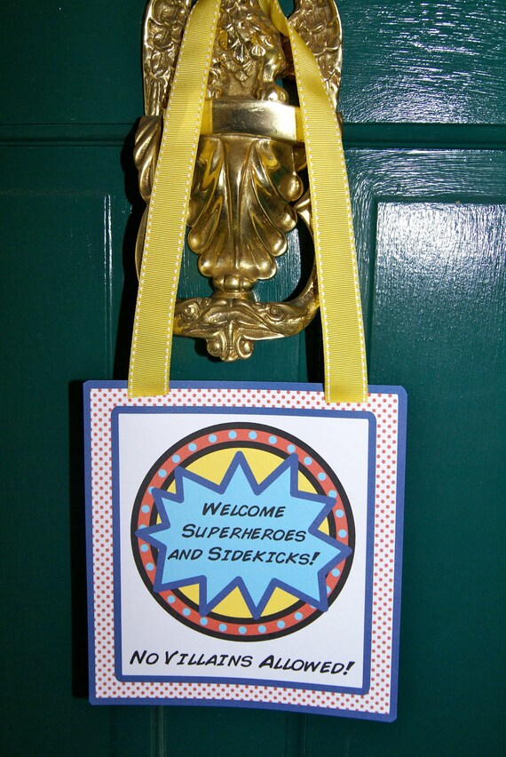 Comic Book Superhero- welcome door sign- print your own Il_570xn