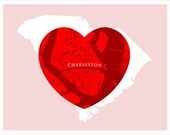 CHARLESTON South Carolina art poster - Heart Map  - 11x14 print - Home decor Wall hanging Charleston SC