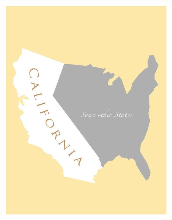 CALIFORNIA - Map of U.S. featuring California - 11x14 print - Home decor Wall hanging art print poster