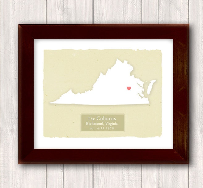 VIRGINIA art print - Family name history Home decor - Wedding gift Bridal shower Housewarming gift Larger size for wedding guest book