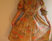 1970s Brown Dress / 70s Boho Cotton Dress / 1970 Empire Waist Dress