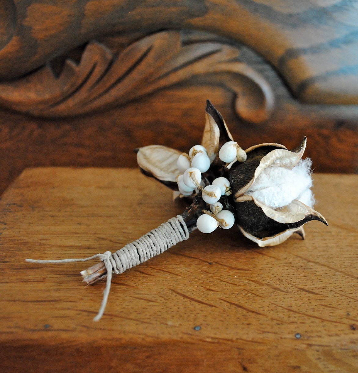 Cotton Boll Boutonniere - Natural Cotton - Raw Cotton - Wedding - Groom - Groomsmen