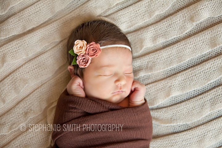 Felt Flower Headband - A Bouquet of Roses in Peach, Grapefruit and Blush - Baby Flower Headband   , Newborn Baby to Adult