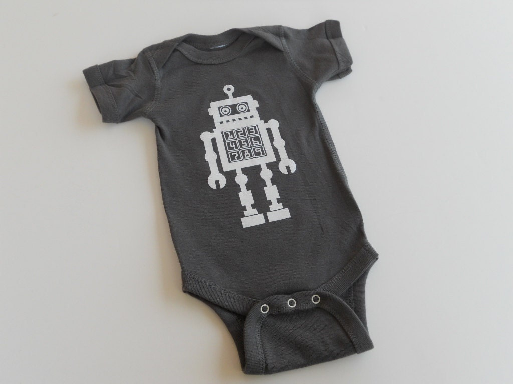 Robot Baby Onesie - Sci-Fi Screen Printed Grey Bodysuit