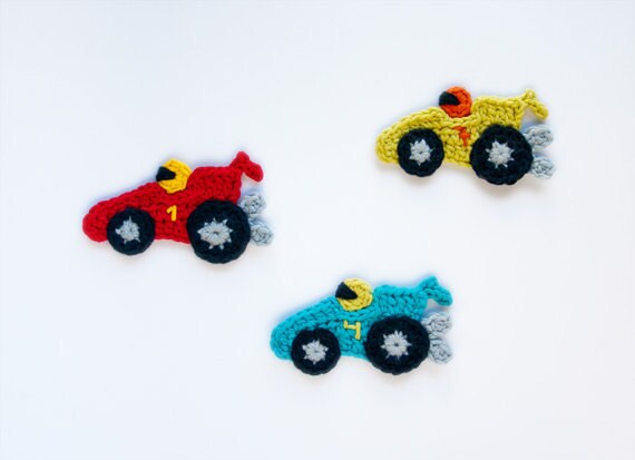 Instant Download - PDF Crochet Pattern - Racing Car Applique - Text instructions and SYMBOL CHART instructions