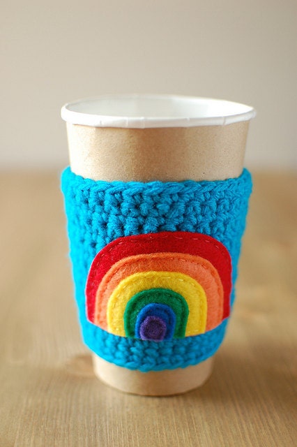 Rainbow  Coffee cup cozy by The Cozy Project