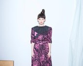 Batik Hippie Boho Dress w/ obi belt puff sleeves applique bib