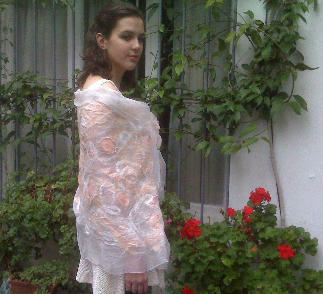 Peach Bridal Dress Wrap/ Felted Bridal Shawl/Nuno Felted Wedding Wrap/Special Occasions/Mother of the Bride