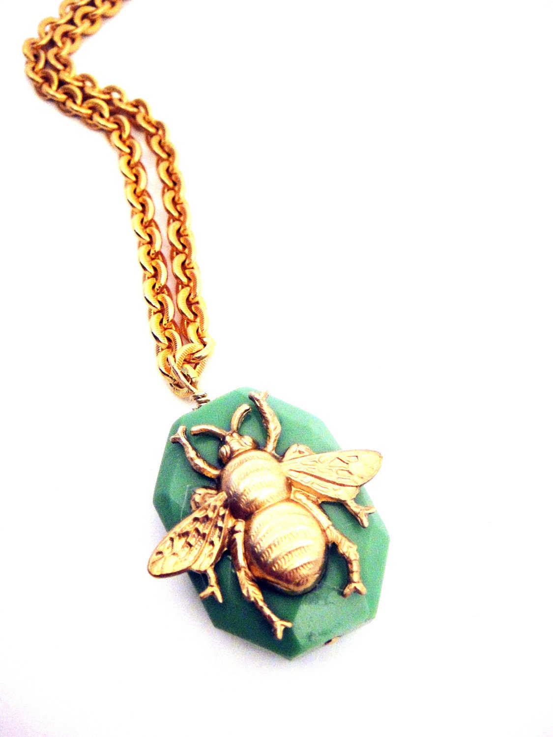 Honeybee Jade & Gold Vintage Necklace
