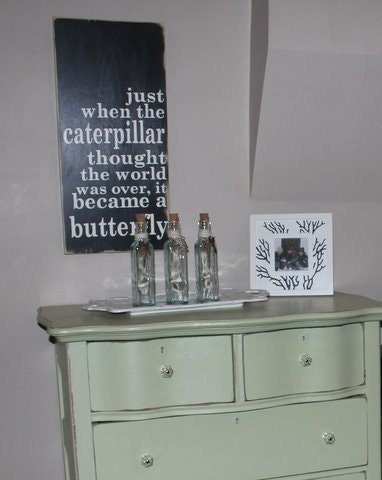 Caterpillar into a Butterfly hand painted distressed wood sign