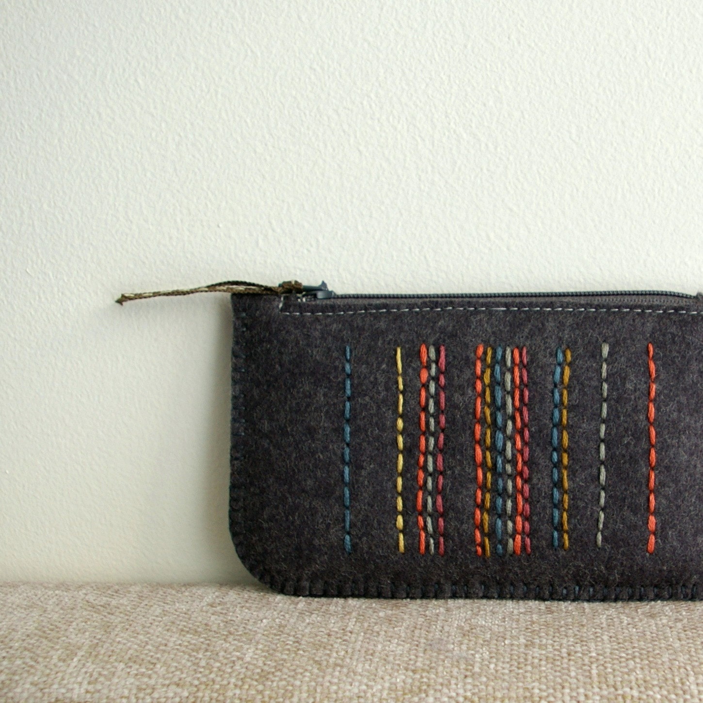 Felt Coin Purse // Hand Embroidered // Licorice Black // LoftFullOfGoodies