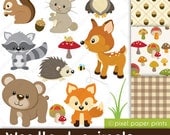 Clip Art and Digital Paper Set - Woodland Animals