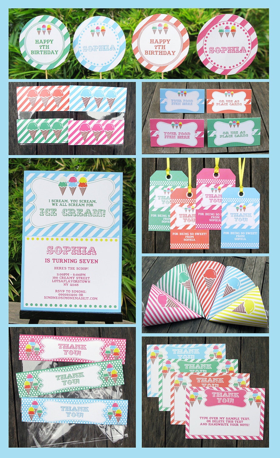 Ice Cream Party Invitation & Printable Birthday Collection, EDITABLE text PDF file - you personalize at home with Adobe Reader Il_170x135