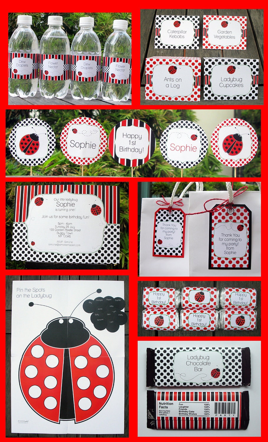 Ladybug Party Invitation & Printable Party Collection, EDITABLE text PDF file - you personalize at home with Adobe Reader Il_570xn