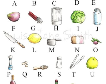 Chef gift ... kitchen art print ABC alphabet