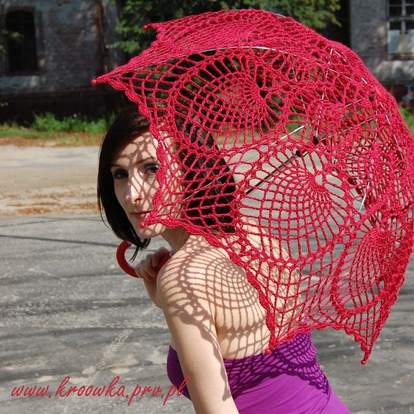 Sale 10 BUCKS OFF, Crochet parasol, rose red umbrella, victorian style, for modern lady or young sexy girl, wedding parasol READY to Ship