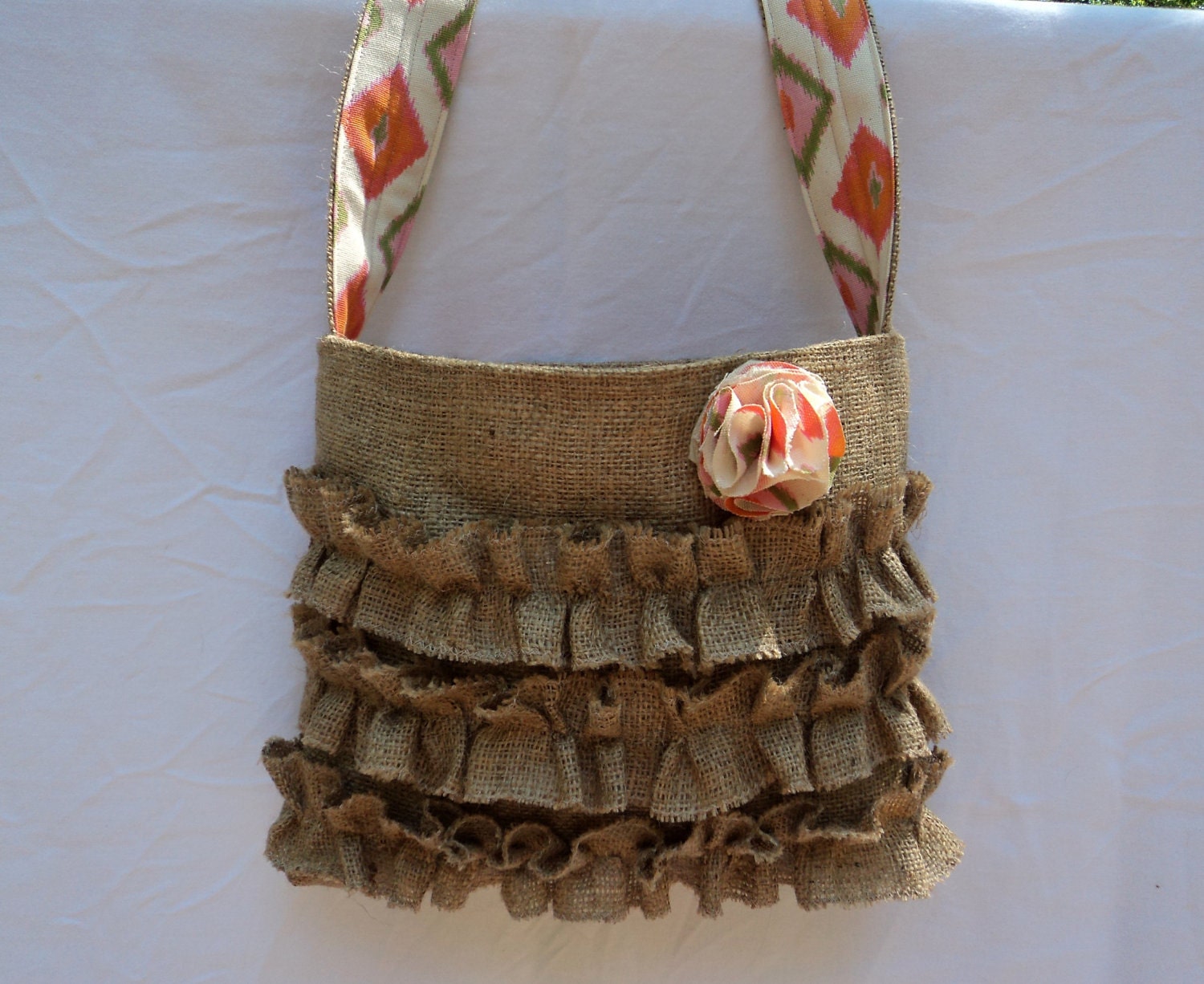 Crossbody Purse Burlap Bag Sling Bag and Ikat Lining