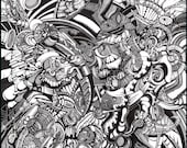 Elephant Story - Limited Edition Abstract Art  - Pen and Ink Drawing - 18x24 Screenprint Poster Print