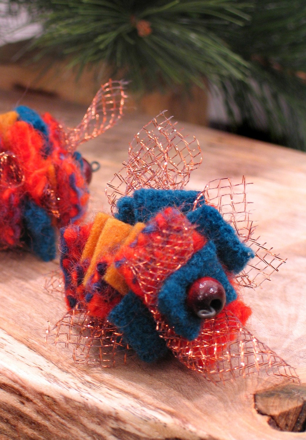 Bright, Multicolored, Upcycled Wool Fabric, Christmas Ornaments, Gift Embellishments, or Decorations -- Set of 6