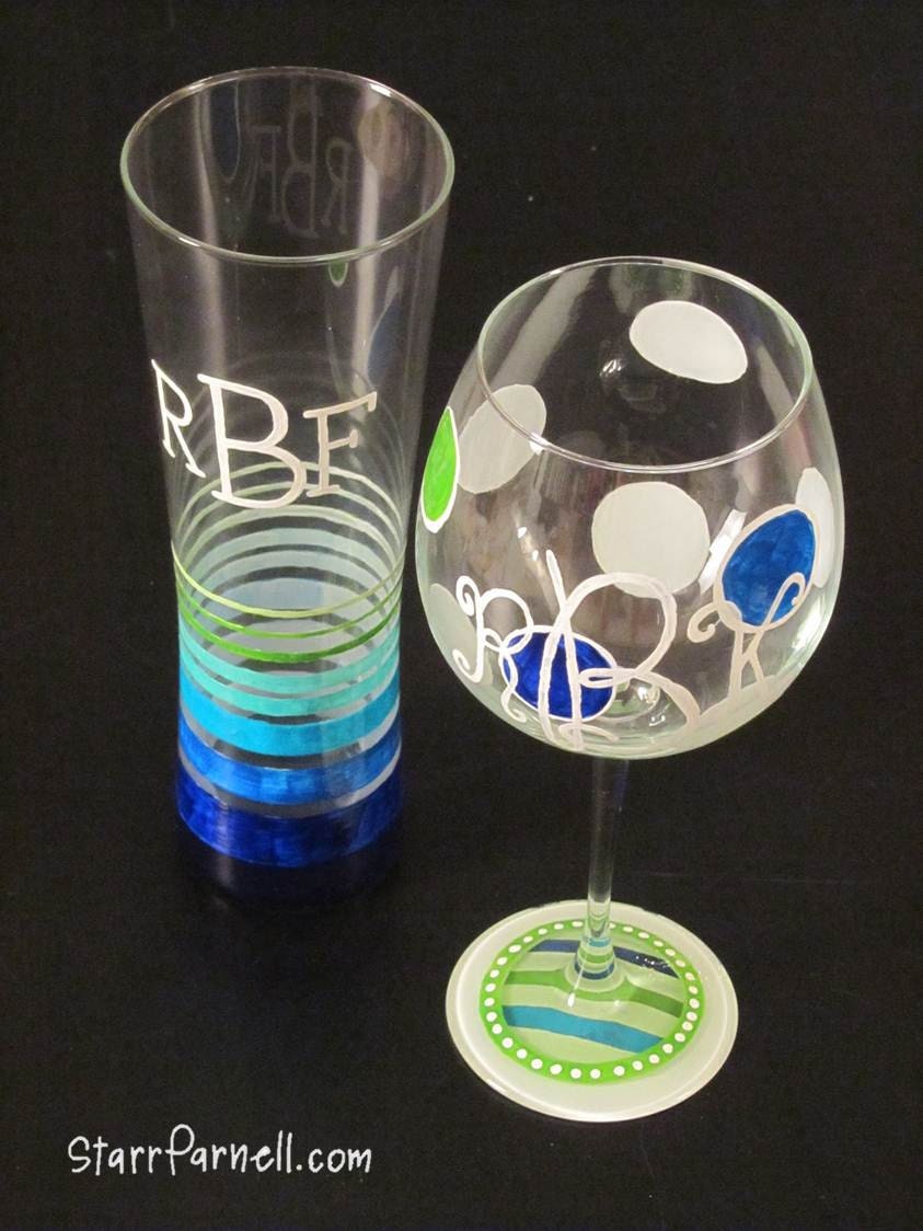 Monogram Wine Glass Fading Colors Polkadot Custom Hand Painted Wine Glass