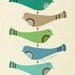 mid century modern inspired art print, bird mobile, by pool pony. A4 size