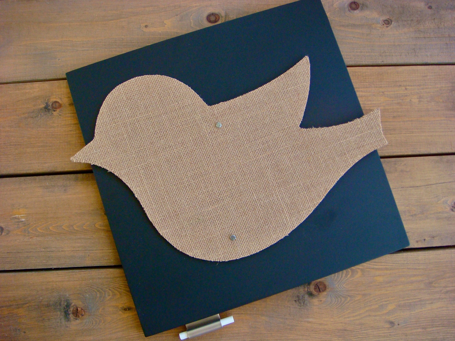Lovely Magnetic Burlap Bird & Chalkboard Duo Memo Board