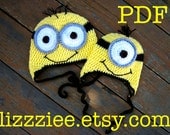 Minion hat crochet pattern - despicable me - Easy to make. Complete instructions for beanie, earflap, braids in 6 sizes