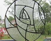 Clear stained glass window panel round abstract circle stained glass panel window geometric window hanging suncatcher