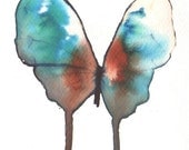 Turquoise green white gold and rust red butterfly 8" x 6"