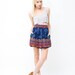 Vintage 80s Blue Tribal Print Mini Skirt - Hip Pockets - Spring Summer Fashion