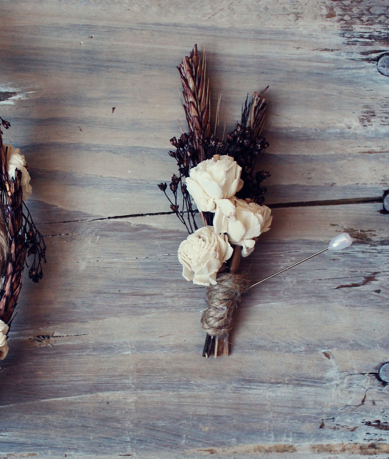 TRISTAN III - chocolate brown and  ivory flower boutonniere