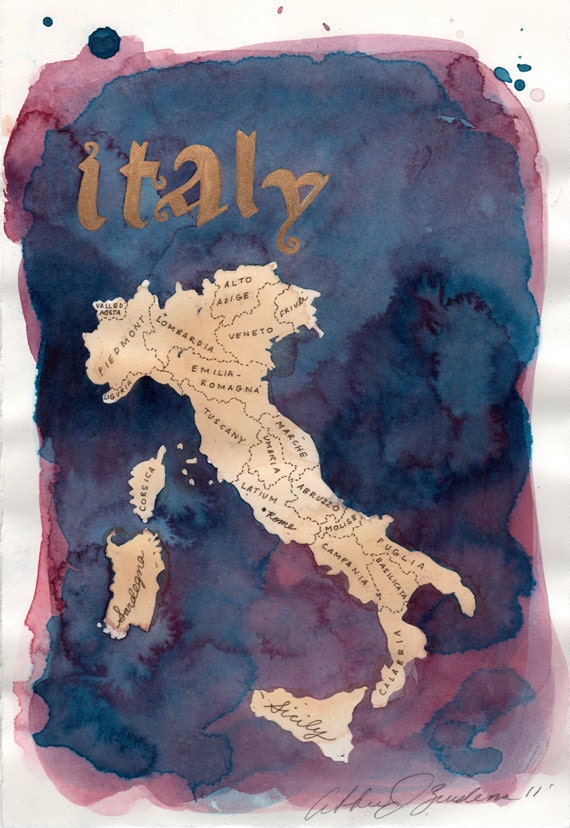 Sea of Wine-Map of Italy Vibrant Archival Print