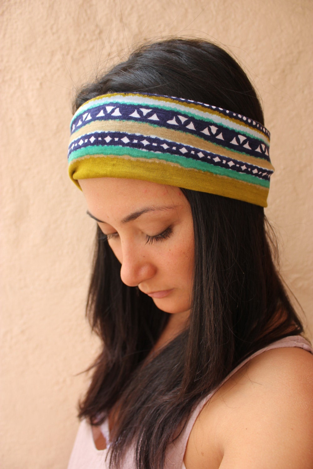 Tribal Aztec headband-Blue and green