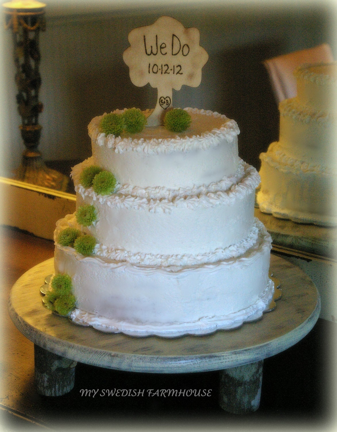 PERSONALIZED Round Cake Cupcake Stand  Rustic Shabby Chic Wedding 18" X-Lg  Wood Tree Slice Stand Reception