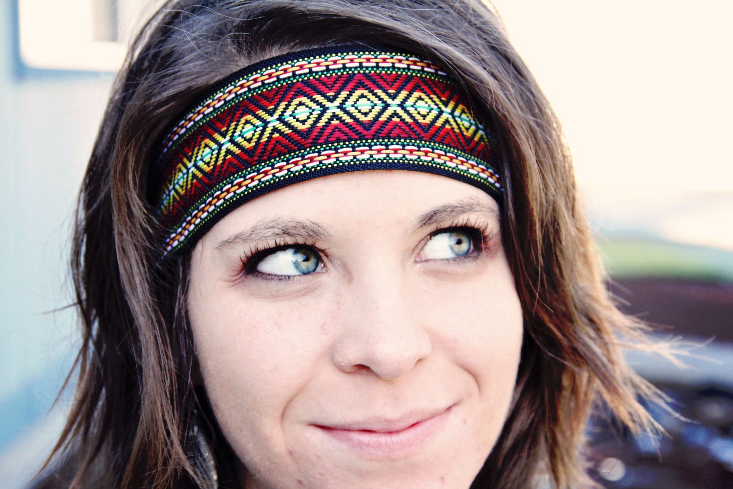 The Indie Printed Headband, thick boho style, elastic closure, Reversible, Aztec, Native Style, Bohemian Print