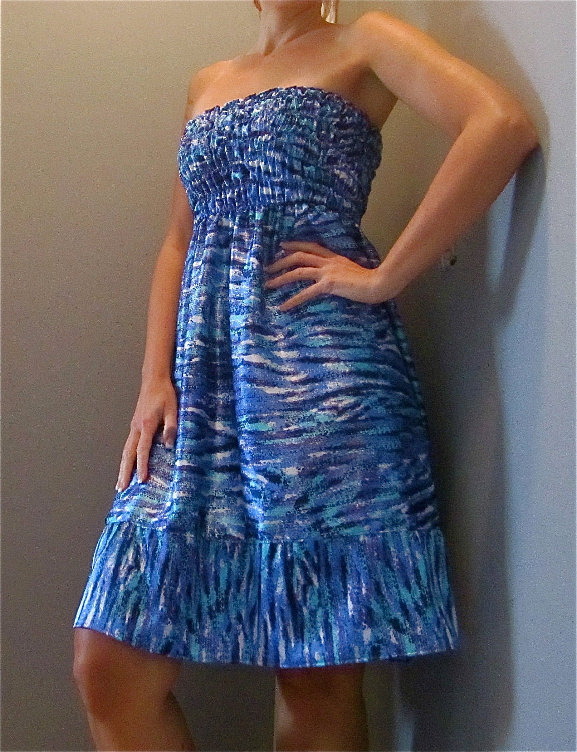ocean blues - satin strapless dress