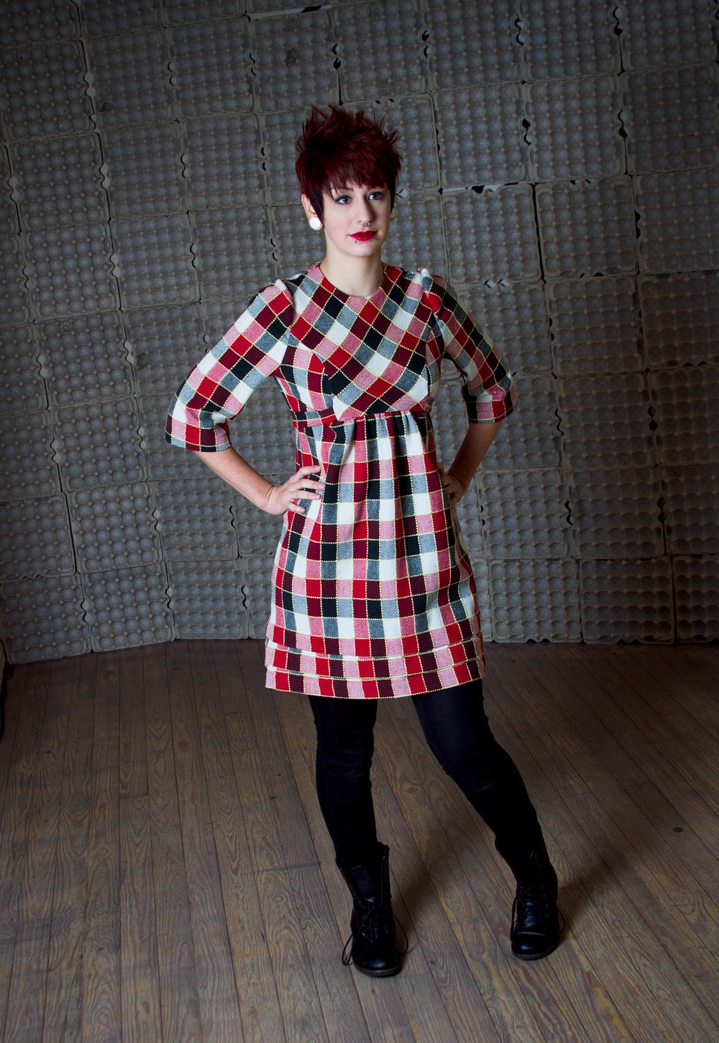 Punk Rock Minidress in vintage fabric, size 4